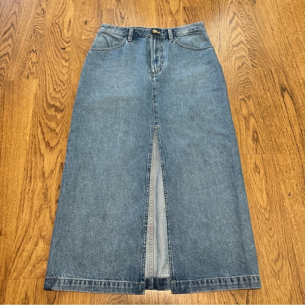 Babaton Blue Denim midi Jean Skirt size 4 front slit peasant classic